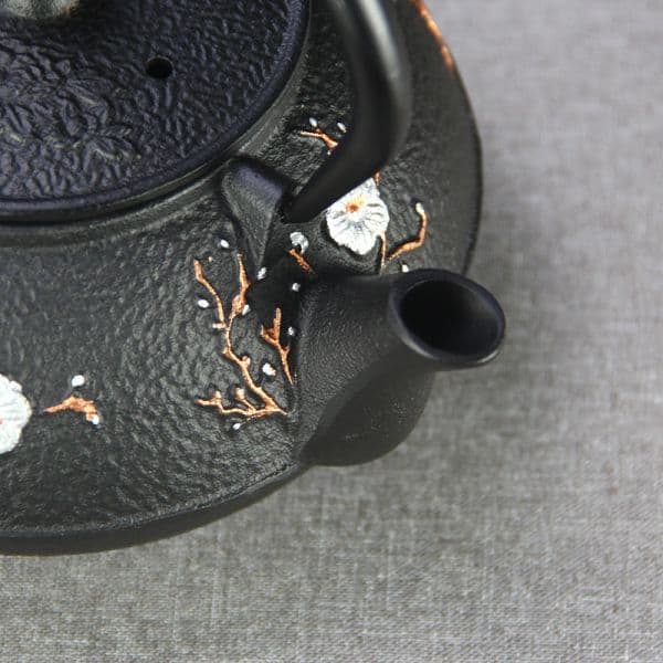 Bird on plum teapot — view 2