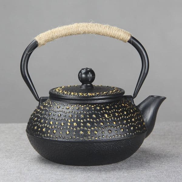 Black hammered teapot with gold dots — view 4