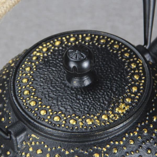 Black hammered teapot with gold dots — view 5