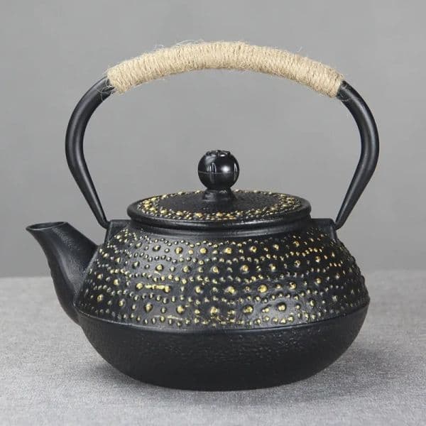 Black hammered teapot with gold dots — view 6