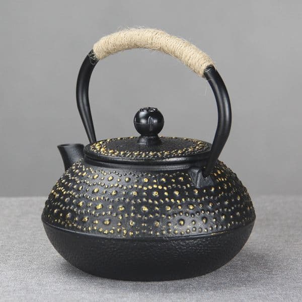 Black hammered teapot with gold dots — view 7
