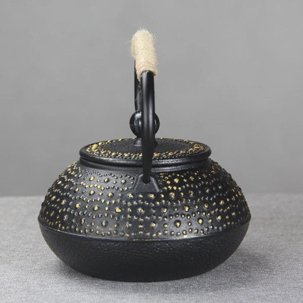 Black hammered teapot with gold dots — view 8