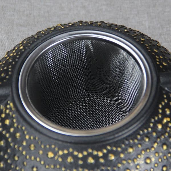 Black hammered teapot with gold dots — view 9