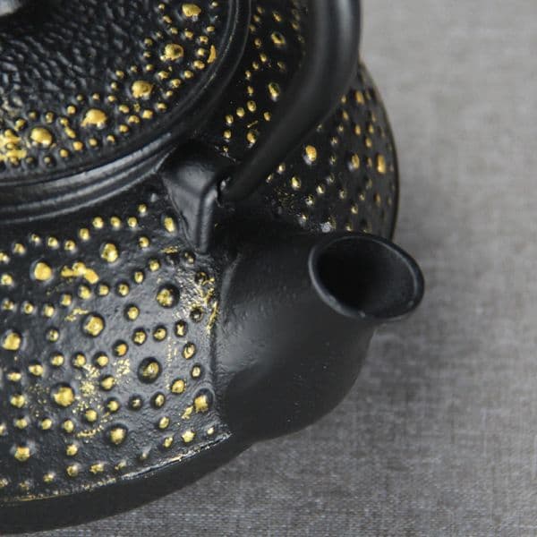 Black hammered teapot with gold dots — view 10