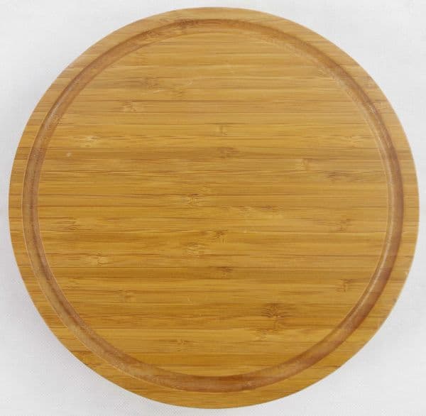 Round bamboo cheese board with grapes and cheese — view 4