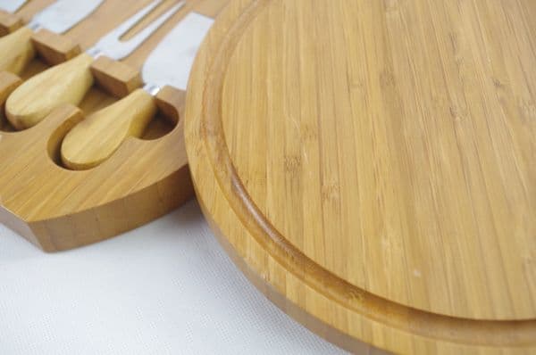 Round bamboo cheese board with grapes and cheese — view 6