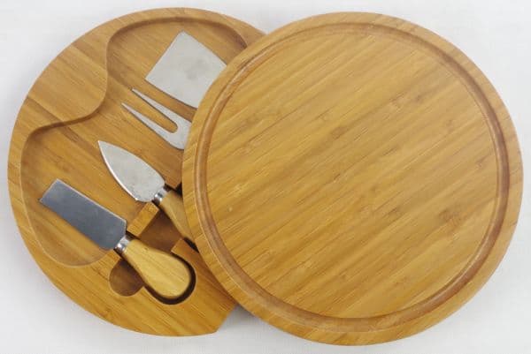 Round bamboo cheese board with grapes and cheese — view 8